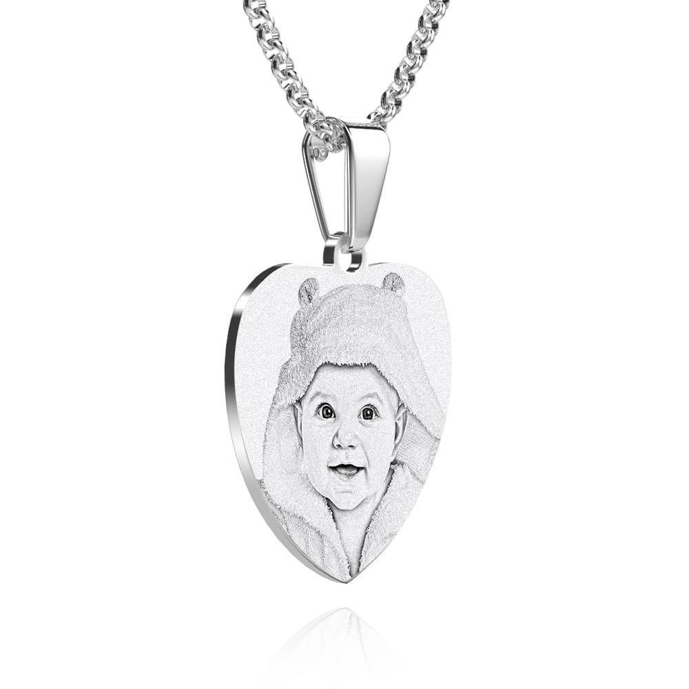 Special Offer Women S Heart Photo Engraved Tag Necklace With Engraving Stainless Steel Black And White