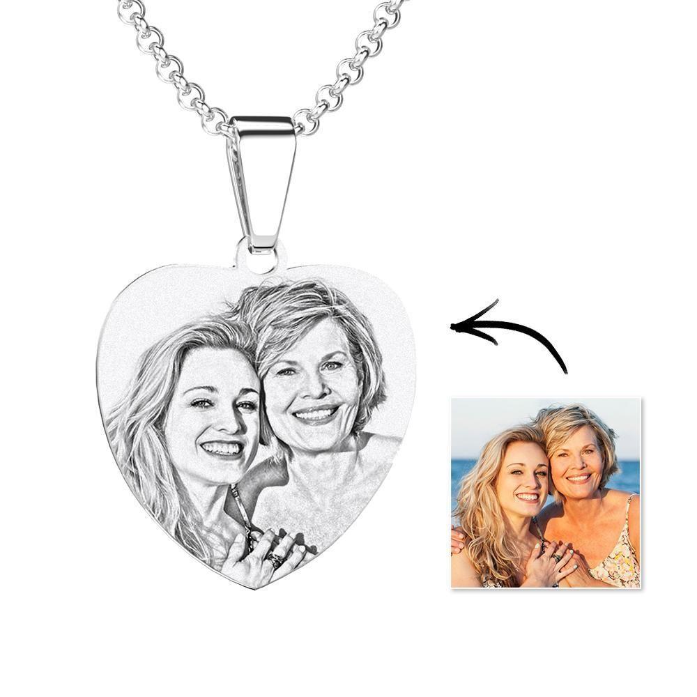 Special Offer Women S Heart Photo Engraved Tag Necklace With Engraving Stainless Steel Black And White