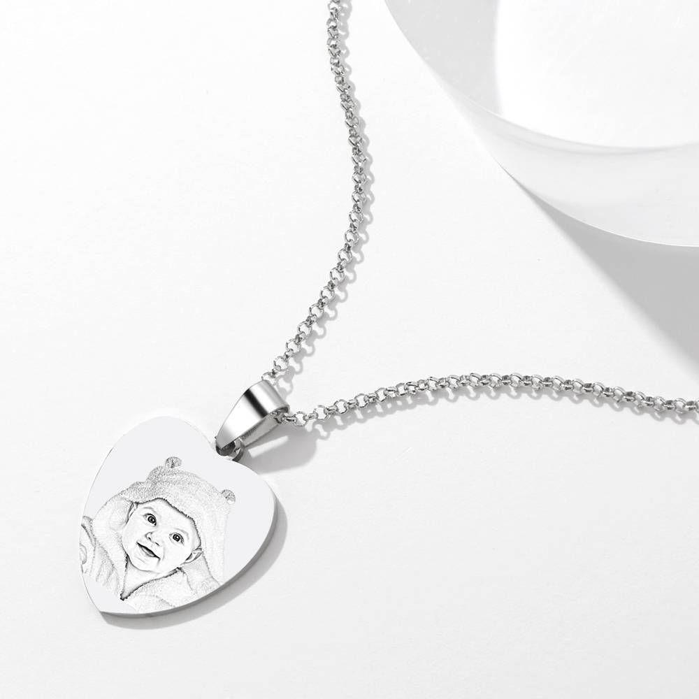 Special Offer Women S Heart Photo Engraved Tag Necklace With Engraving Stainless Steel Black And White