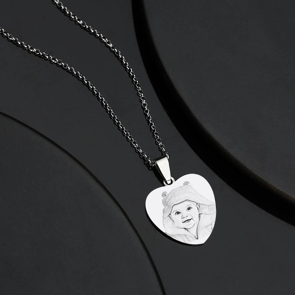 Special Offer Women S Heart Photo Engraved Tag Necklace With Engraving Stainless Steel Black And White