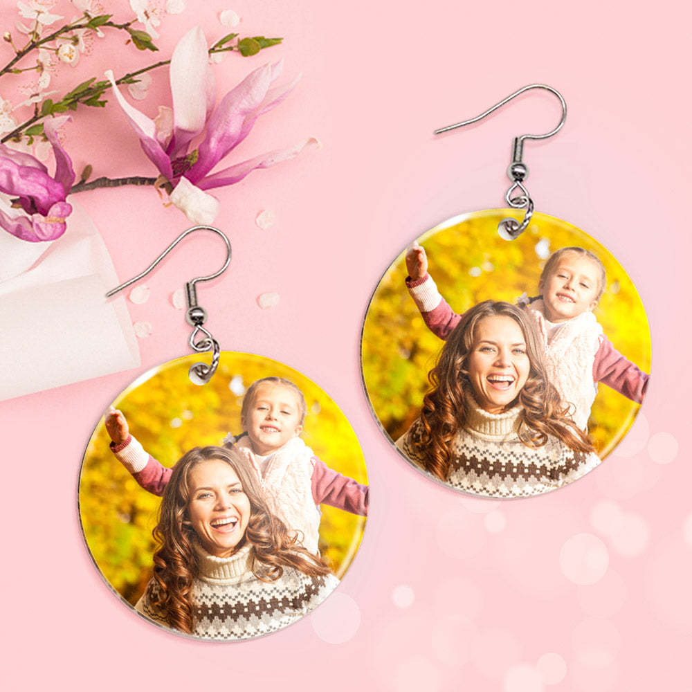 Custom Photo Earrings Acrylic Dangle Earrings Personalized Circle Earrings Gift For Mother For Women - 