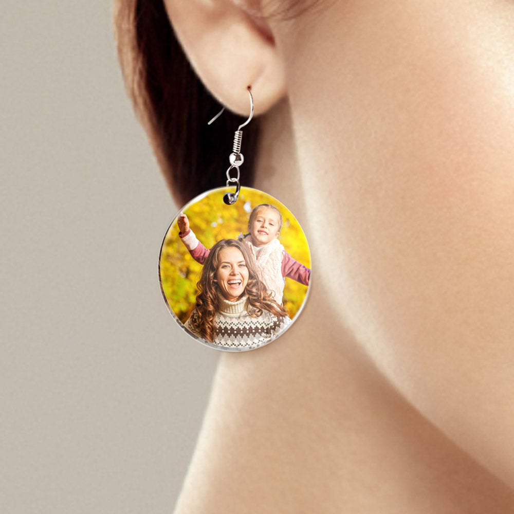 Custom Photo Earrings Acrylic Dangle Earrings Personalized Circle Earrings Gift For Mother For Women - 