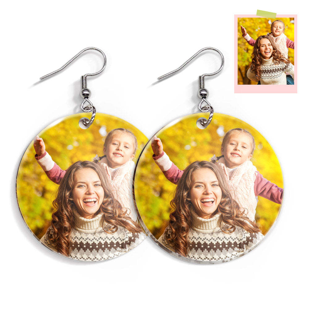 Custom Photo Earrings Acrylic Dangle Earrings Personalized Circle Earrings Gift For Mother For Women - 