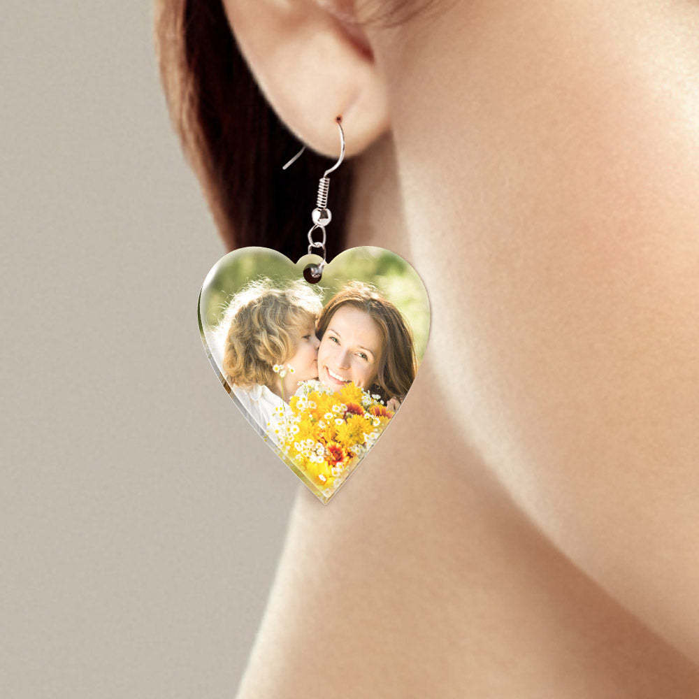 Custom Photo Earrings Acrylic Earrings Personalized Heart Earrings Gift For Mother's Day For Women - 