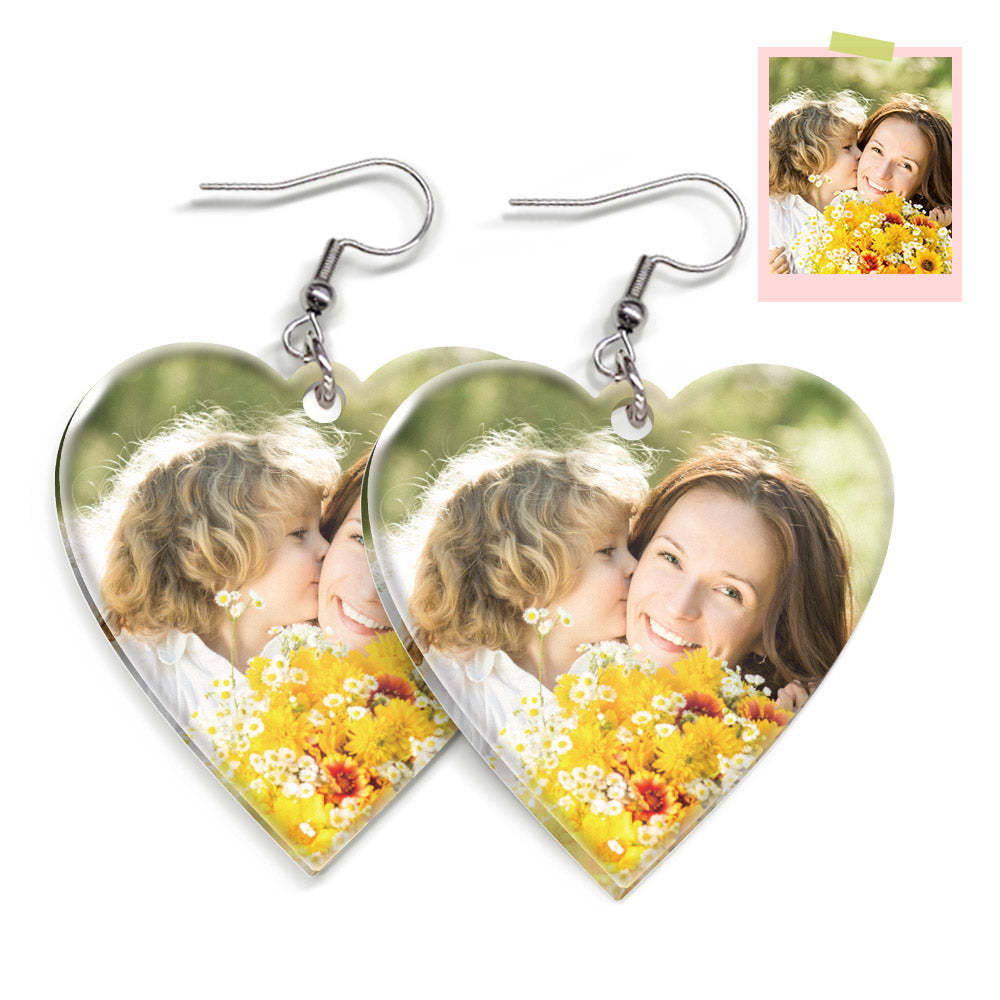 Custom Photo Earrings Acrylic Earrings Personalized Heart Earrings Gift For Mother's Day For Women - 