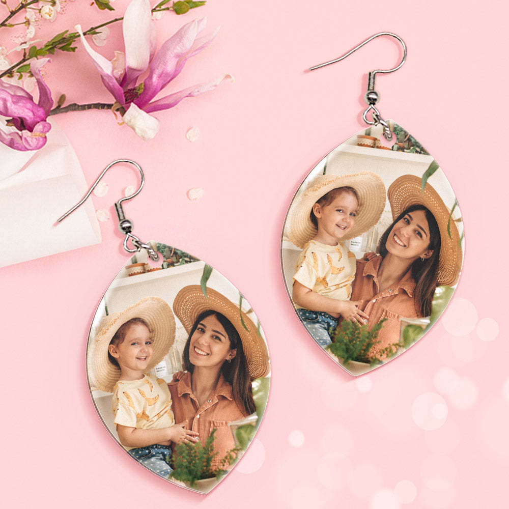 Custom Photo Earrings Acrylic Earrings Personalized Oval Earrings Gift For Mother's Day For Women - 