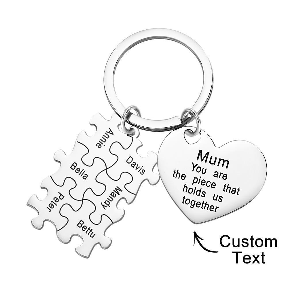 Engraved Puzzle Heart Shaped Keychain Personalized Key Ring Mother's Day Gift - soufeelus