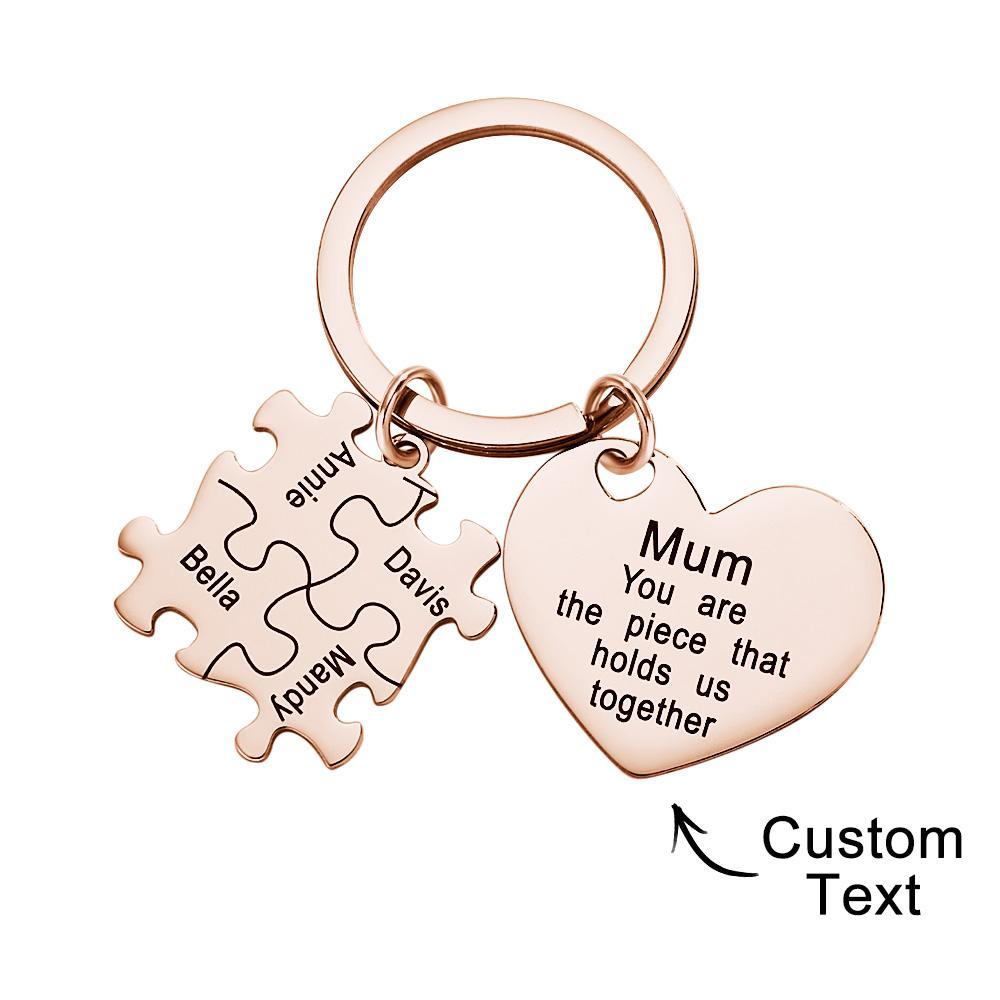 Engraved Puzzle Heart Shaped Keychain Personalized Key Ring Mother's Day Gift - soufeelus