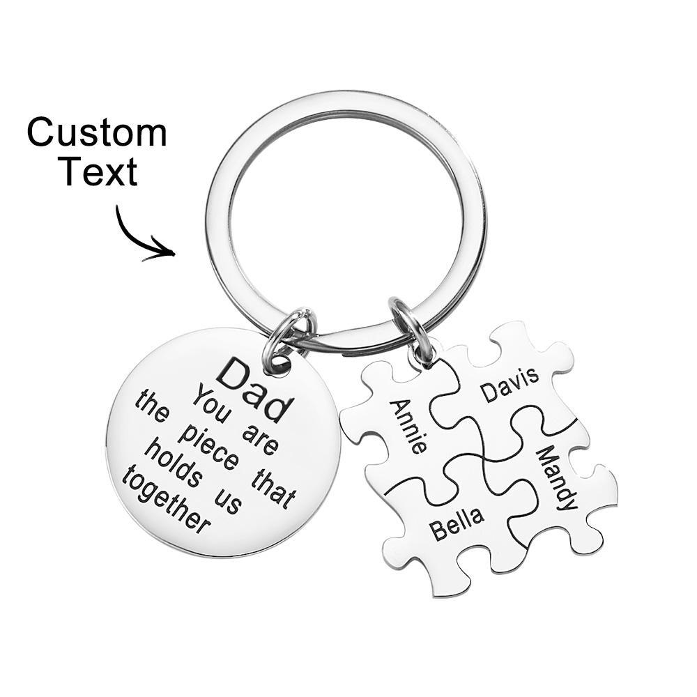 Engraved Puzzle Circle Keychain Personalized Key Ring Father's Day Gift - soufeelus