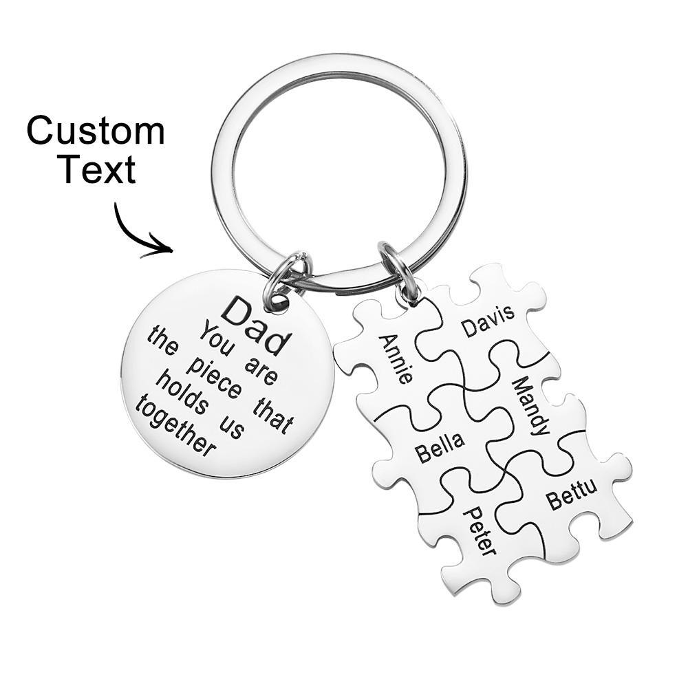 Engraved Puzzle Circle Keychain Personalized Key Ring Father's Day Gift - soufeelus