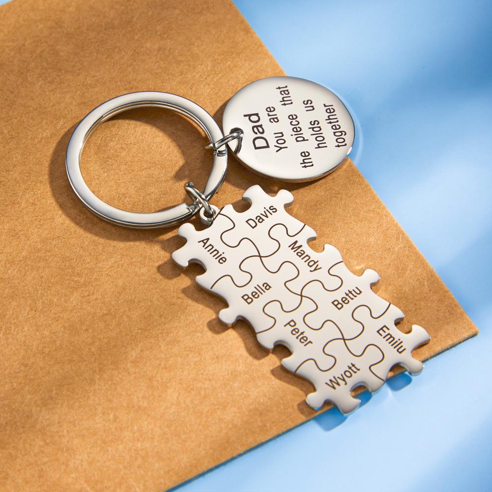 Engraved Puzzle Circle Keychain Personalized Key Ring Father's Day Gift - soufeelus