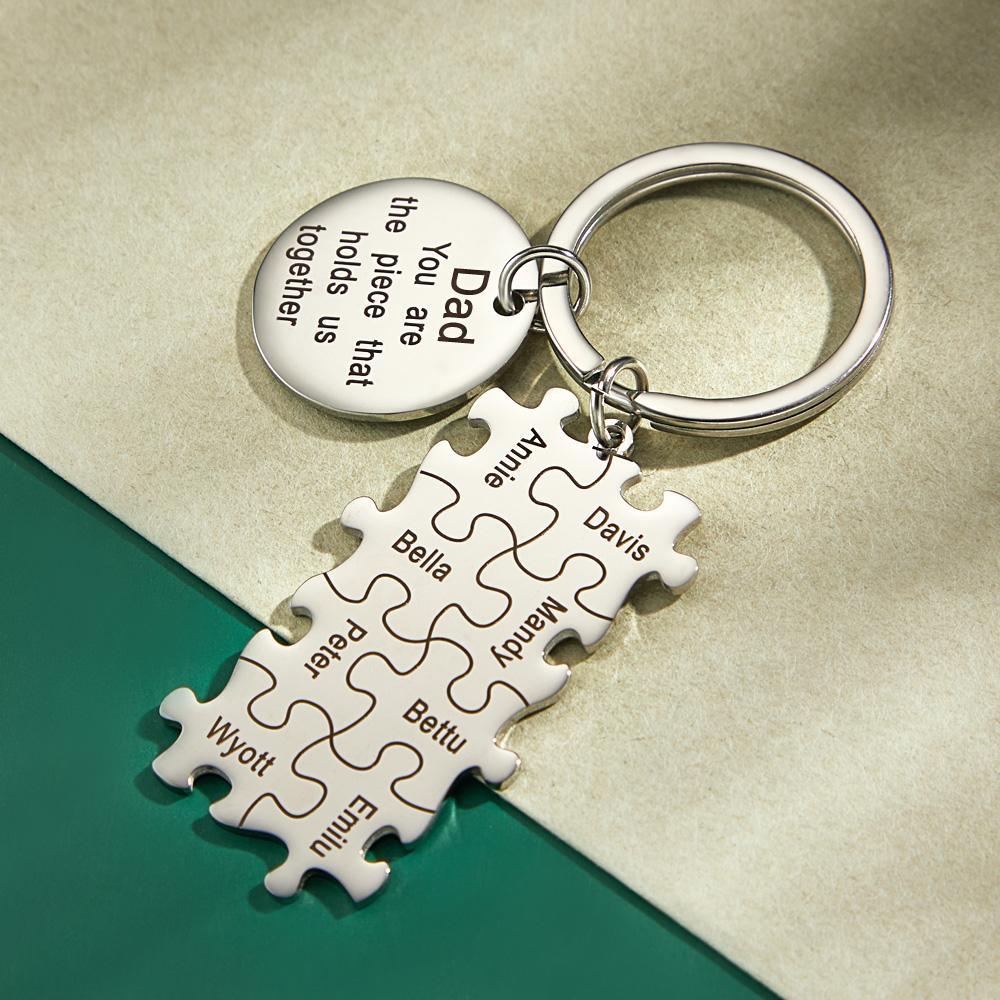 Engraved Puzzle Circle Keychain Personalized Key Ring Father's Day Gift - soufeelus