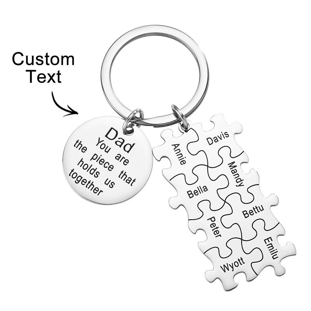 Engraved Puzzle Circle Keychain Personalized Key Ring Father's Day Gift - soufeelus