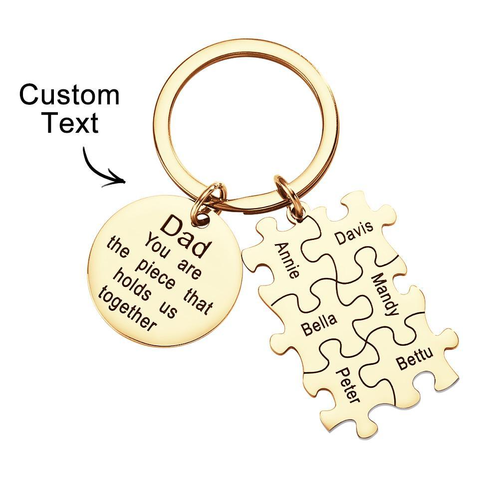 Engraved Puzzle Circle Keychain Personalized Key Ring Father's Day Gift - soufeelus