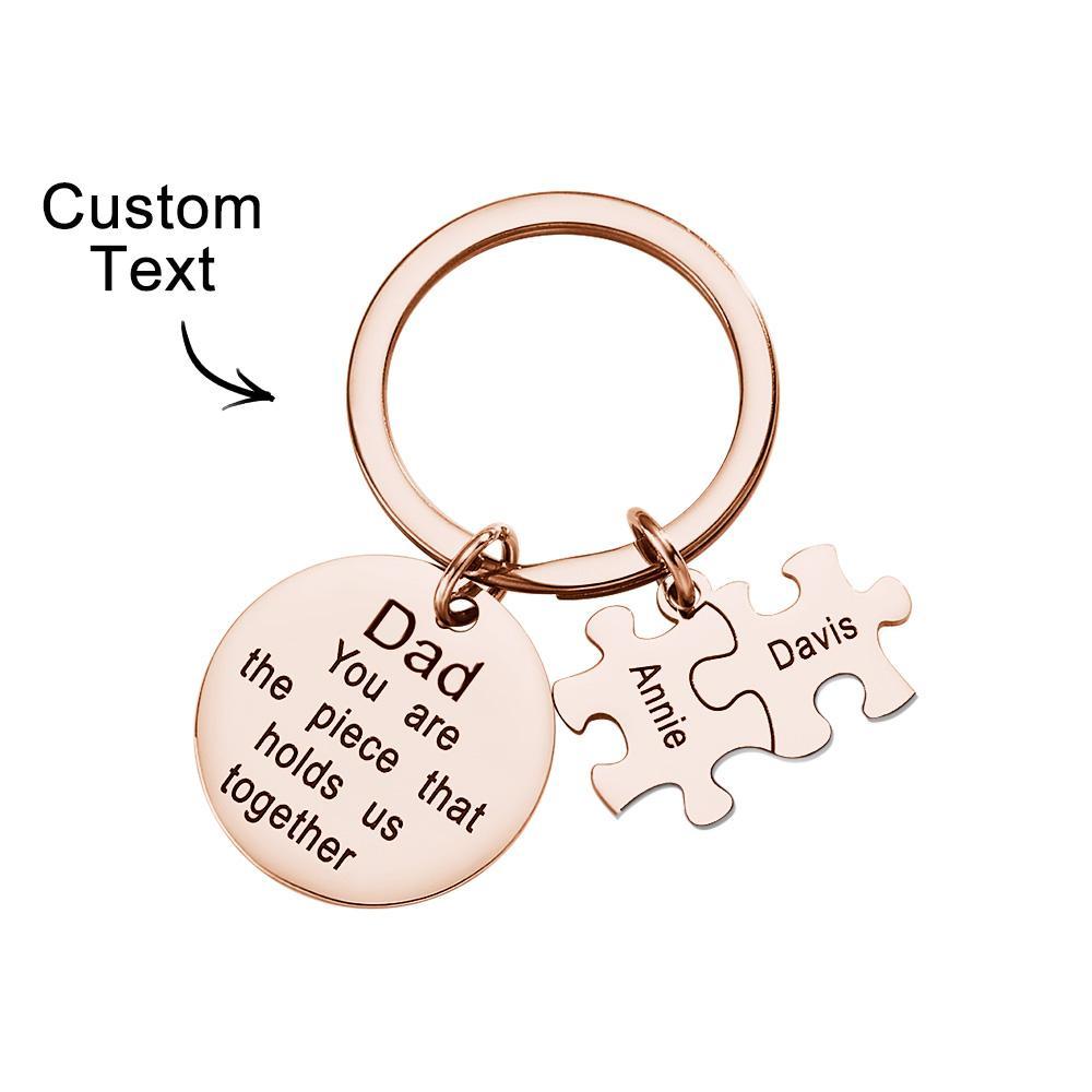 Engraved Puzzle Circle Keychain Personalized Key Ring Father's Day Gift - soufeelus