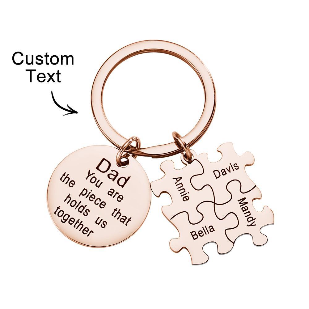 Engraved Puzzle Circle Keychain Personalized Key Ring Father's Day Gift - soufeelus