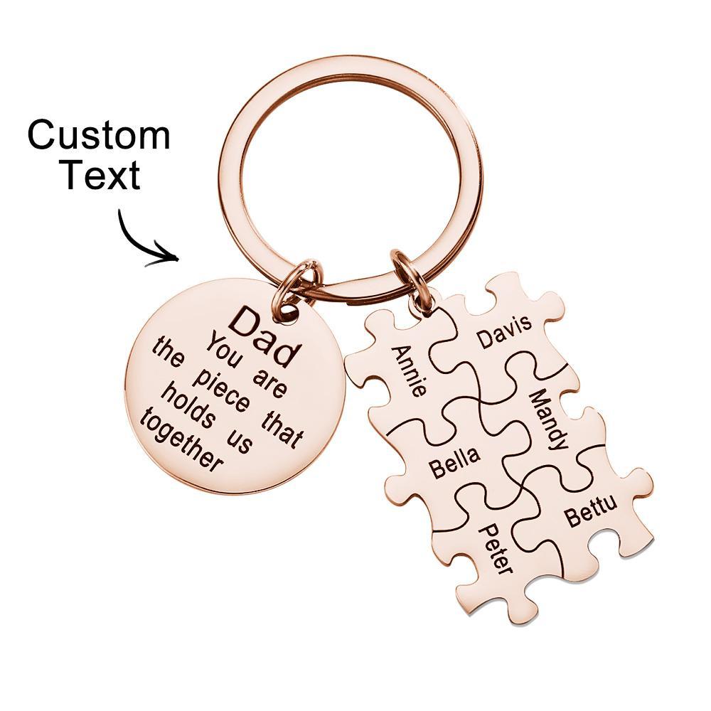 Engraved Puzzle Circle Keychain Personalized Key Ring Father's Day Gift - soufeelus