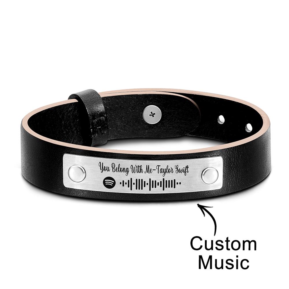 Custom Scannable Spotify Code Bracelet Leather Creative Music Gifts - soufeelus