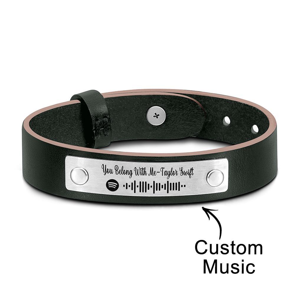 Custom Scannable Spotify Code Bracelet Leather Creative Music Gifts - soufeelus