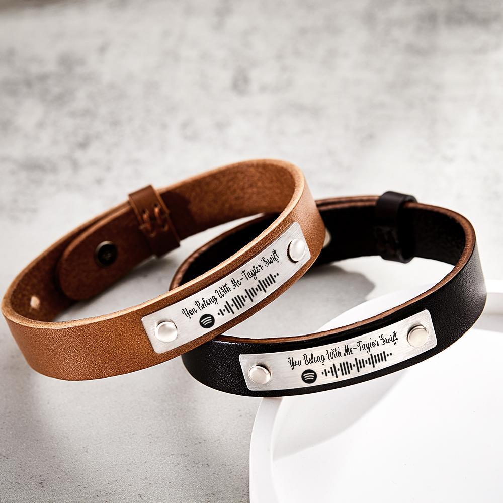 Custom Scannable Spotify Code Bracelet Leather Creative Music Gifts - soufeelus