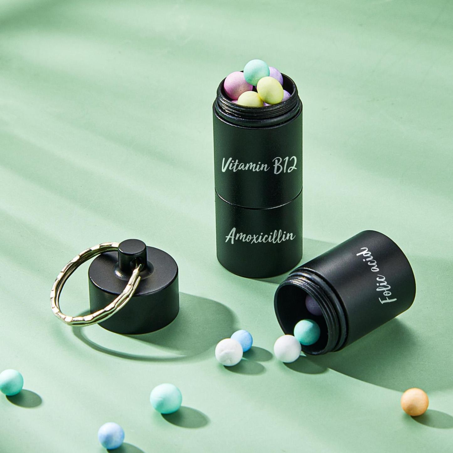 Custom Engraved keychain Pill box Portable Creative Gifts - soufeelus