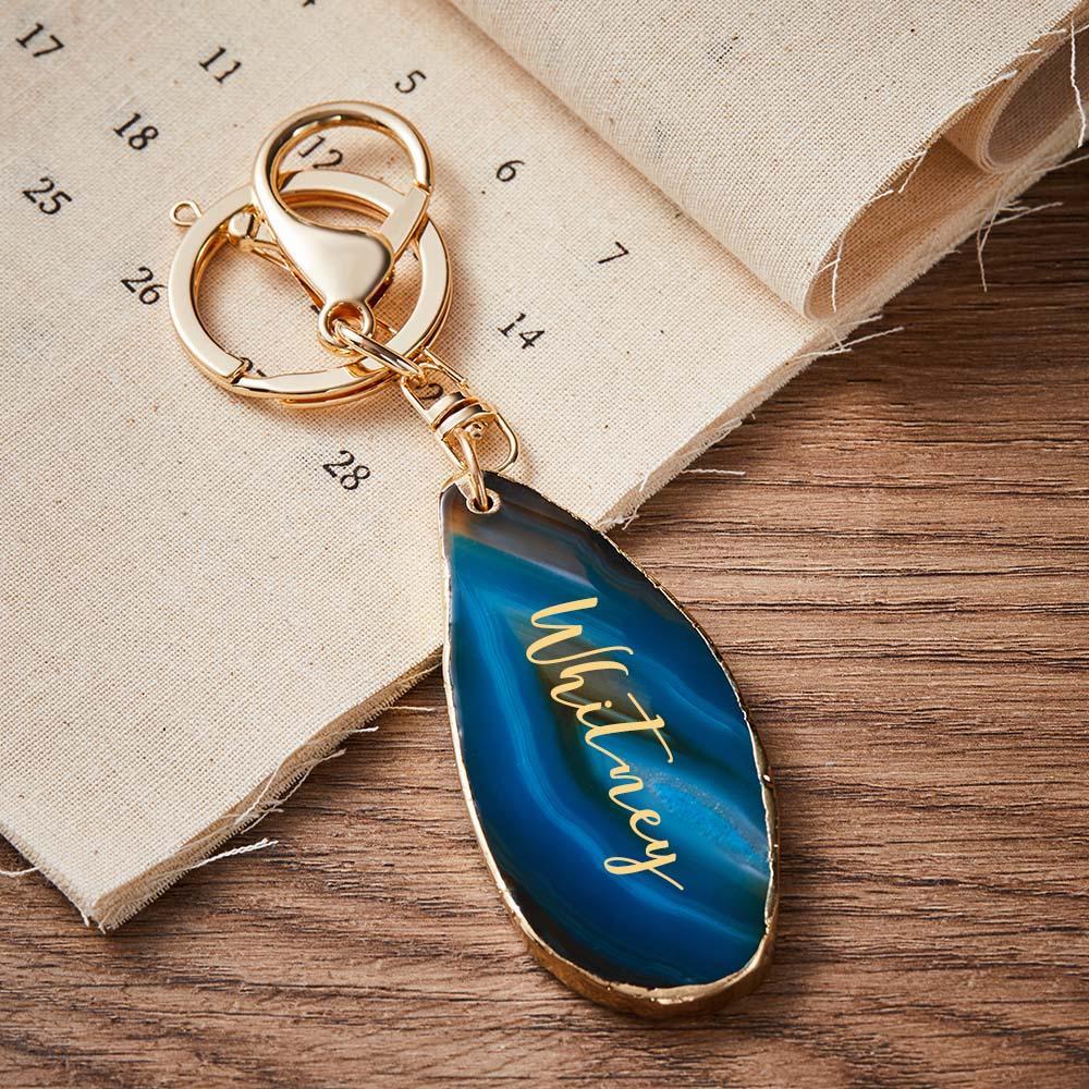 Agate Engraved Keychain Personalized Natural Stone Key Chain Gift For Her - soufeelus