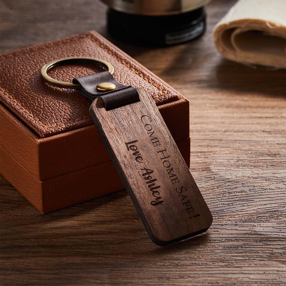 Scannable Spotify Code Wood Keychain Engraved COME HOME SAFE Keychain Father's Day Gifts - soufeelus