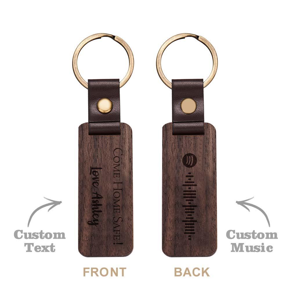 Scannable Spotify Code Wood Keychain Engraved COME HOME SAFE Keychain Father's Day Gifts