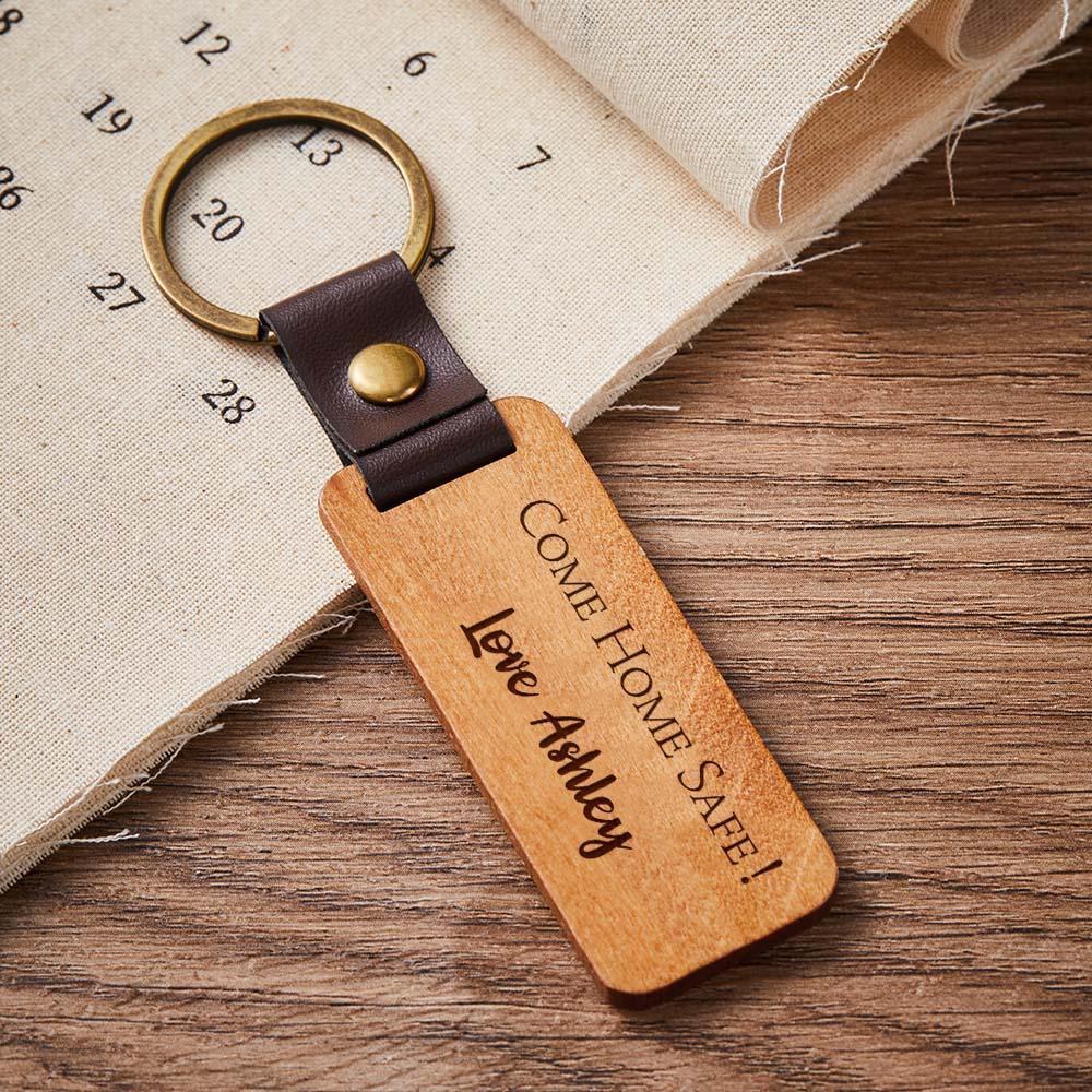 Scannable Spotify Code Wood Keychain Engraved COME HOME SAFE Keychain Father's Day Gifts - soufeelus