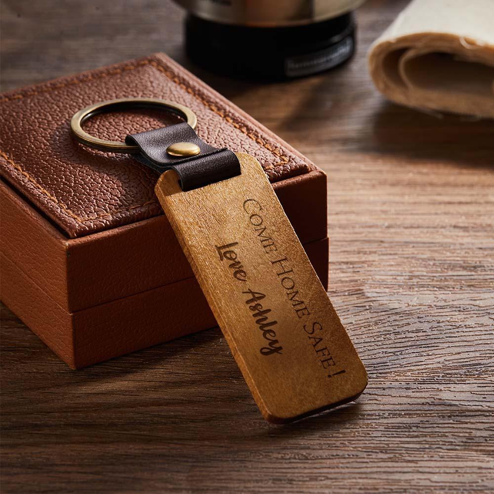 Scannable Spotify Code Wood Keychain Engraved COME HOME SAFE Keychain Father's Day Gifts - soufeelus