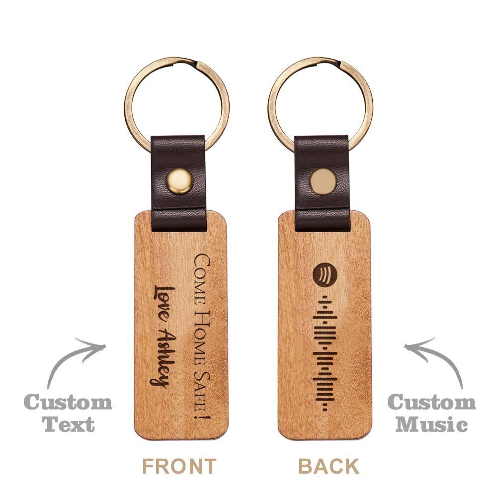 Scannable Spotify Code Wood Keychain Engraved COME HOME SAFE Keychain Father's Day Gifts - soufeelus