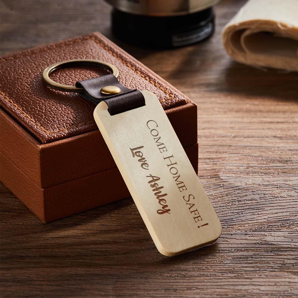 Scannable Spotify Code Wood Keychain Engraved COME HOME SAFE Keychain Father's Day Gifts - soufeelus