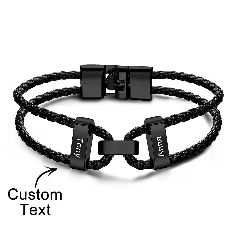 Engraved Beads Leather Bracelet Custom Letter Name Bracelet Father's Day Gift - soufeelus