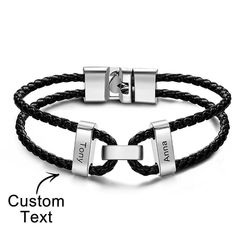 Engraved Beads Leather Bracelet Custom Letter Name Bracelet Father's Day Gift - soufeelus