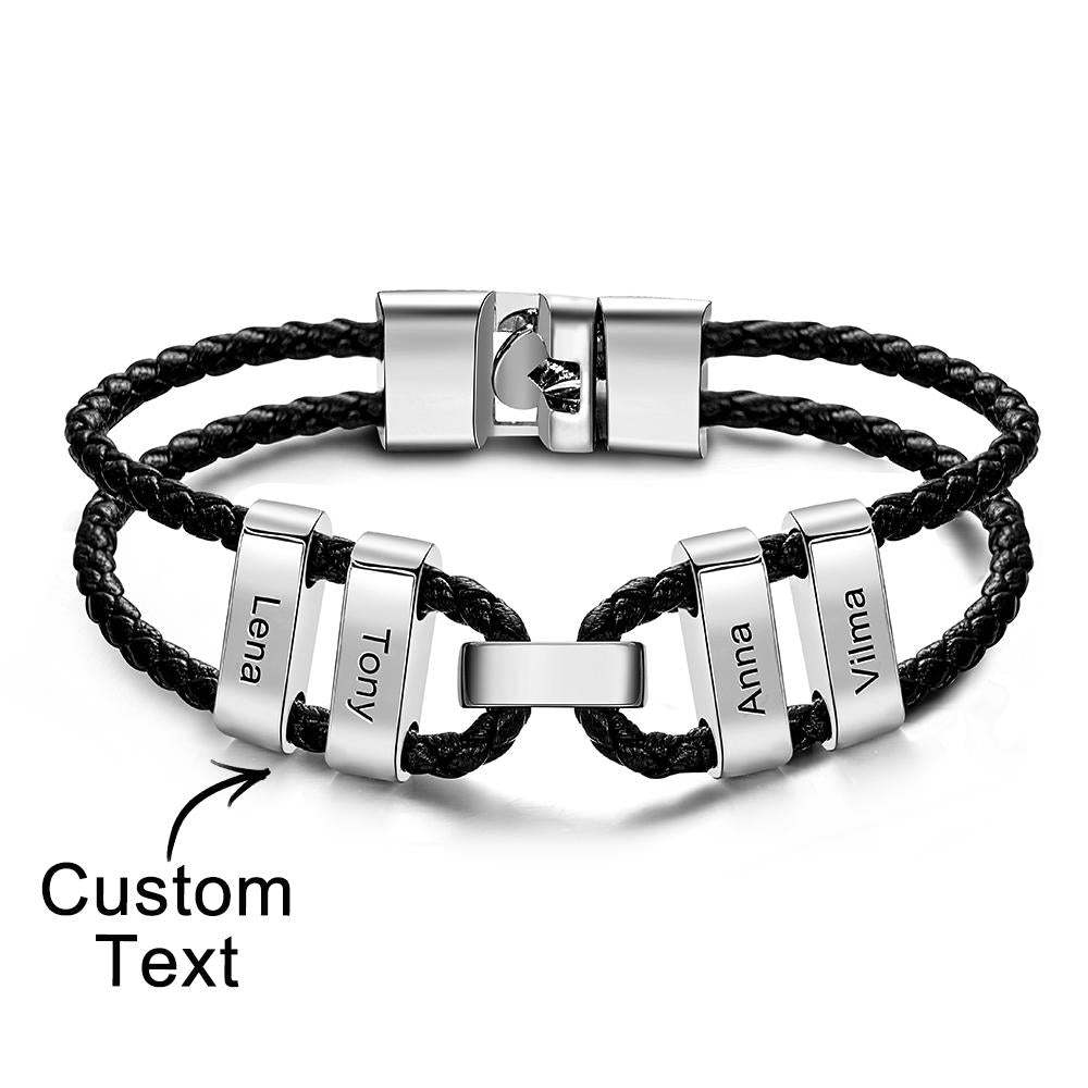 Engraved Beads Leather Bracelet Custom Letter Name Bracelet Father's Day Gift - soufeelus