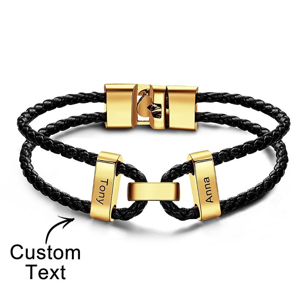 Engraved Beads Leather Bracelet Custom Letter Name Bracelet Father's Day Gift - soufeelus