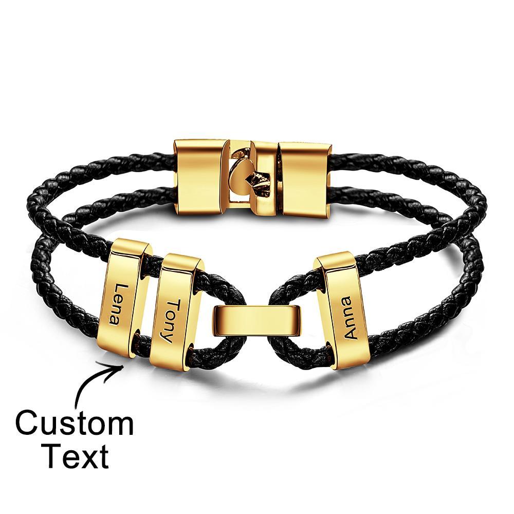 Engraved Beads Leather Bracelet Custom Letter Name Bracelet Father's Day Gift - soufeelus