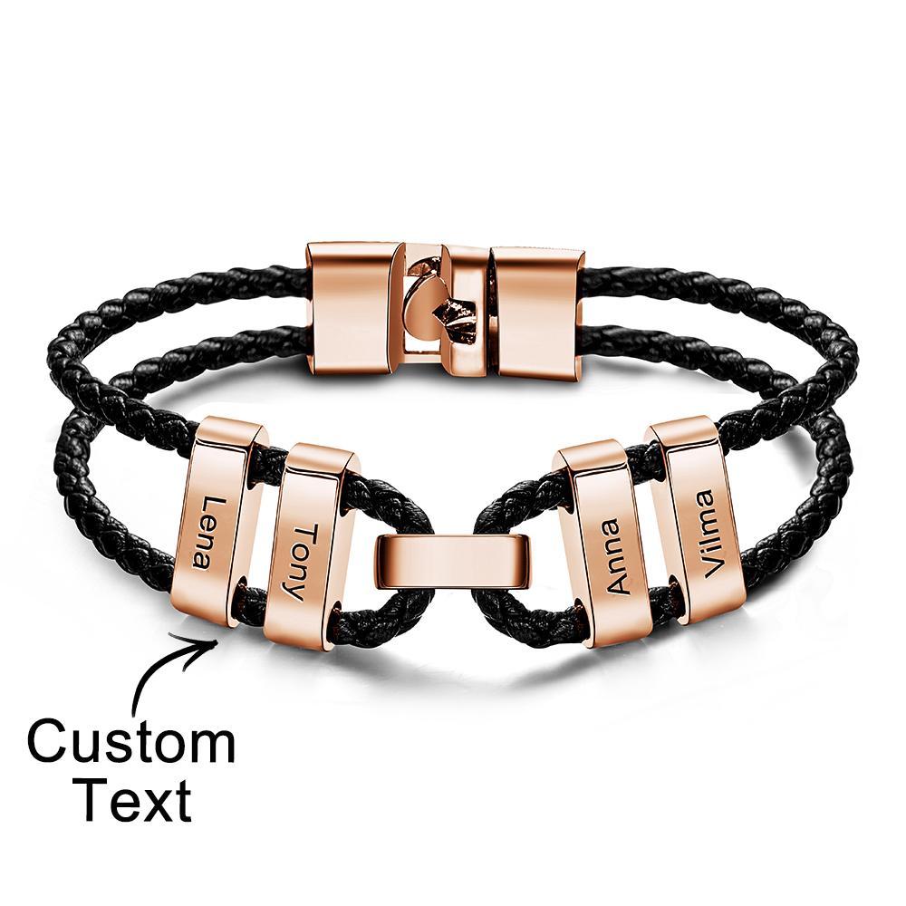Engraved Beads Leather Bracelet Custom Letter Name Bracelet Father's Day Gift - soufeelus
