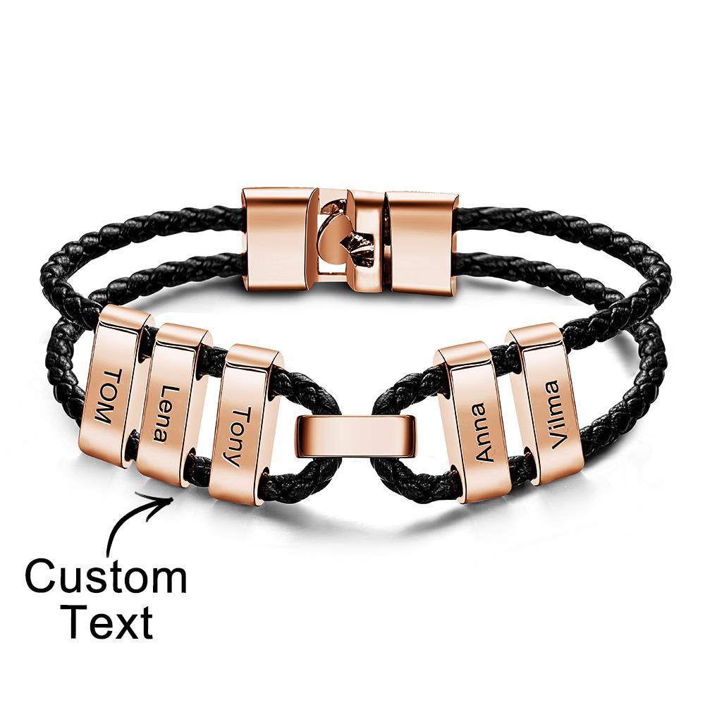 Engraved Beads Leather Bracelet Custom Letter Name Bracelet Father's Day Gift - soufeelus