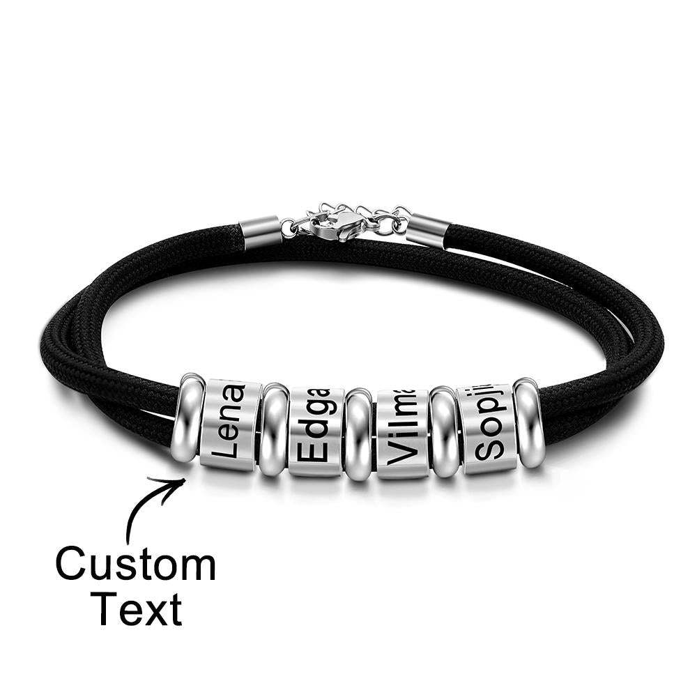 Personalized Engraved Beads Braided Bracelet Custom Name Bracelet Father's Day Gift - soufeelus