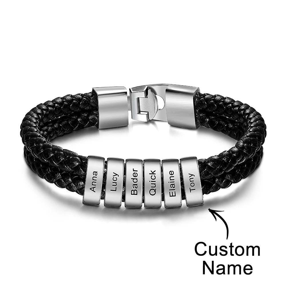 Custom Name Bracelet Braided Leather Personalized Gifts for Men - soufeelus