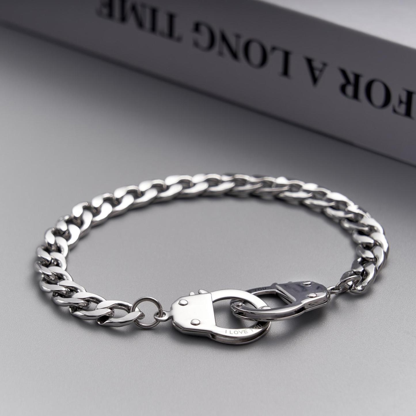Handcuffs Engraved Bracelet Personalized Unique Shackle Chain Bracelet For Couples - soufeelus