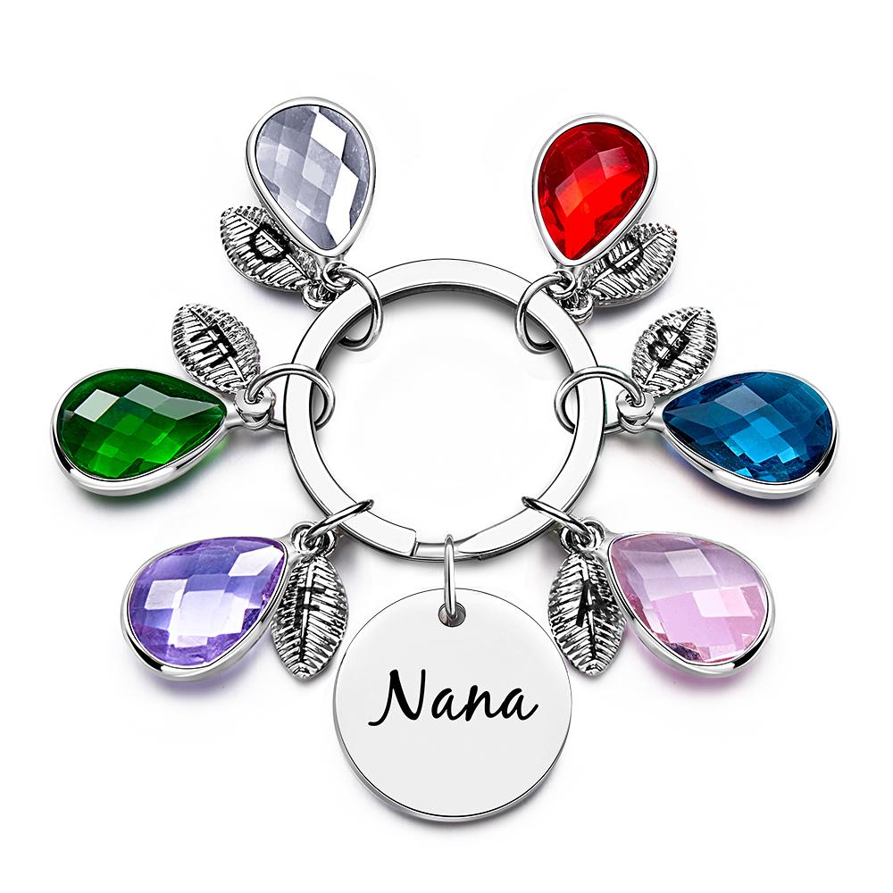 Custom Engraved Birthstone Keychain Leaf Delicate Gifts - soufeelus