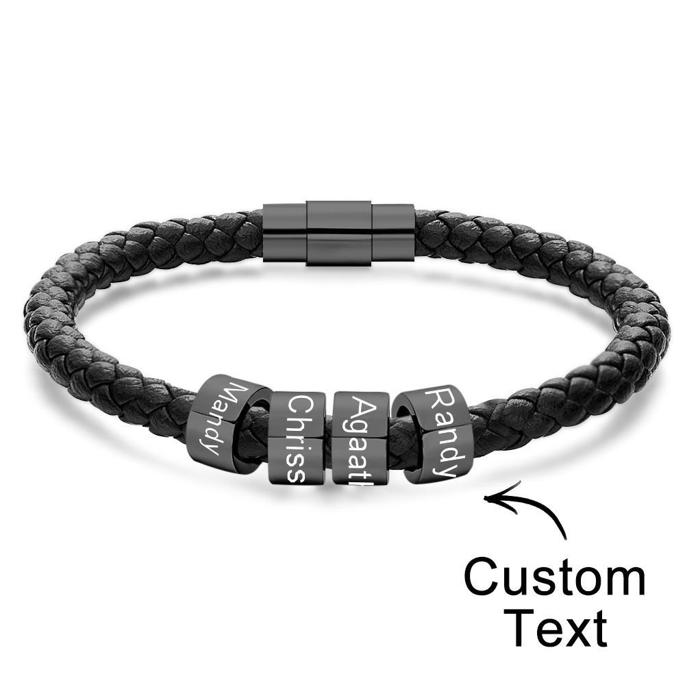 Custom Engraved Men's Bracelets Beads Simple Leather Gifts - soufeelus