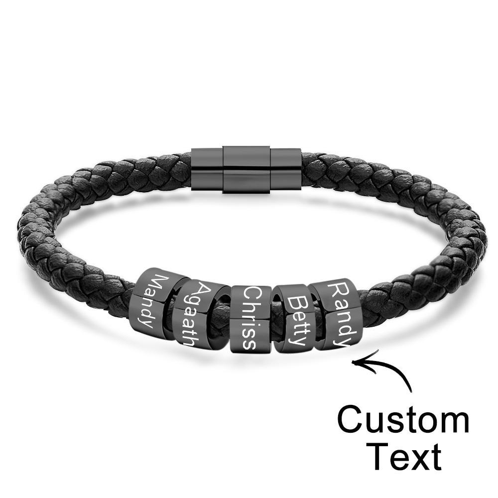 Custom Engraved Men's Bracelets Beads Simple Leather Gifts - soufeelus
