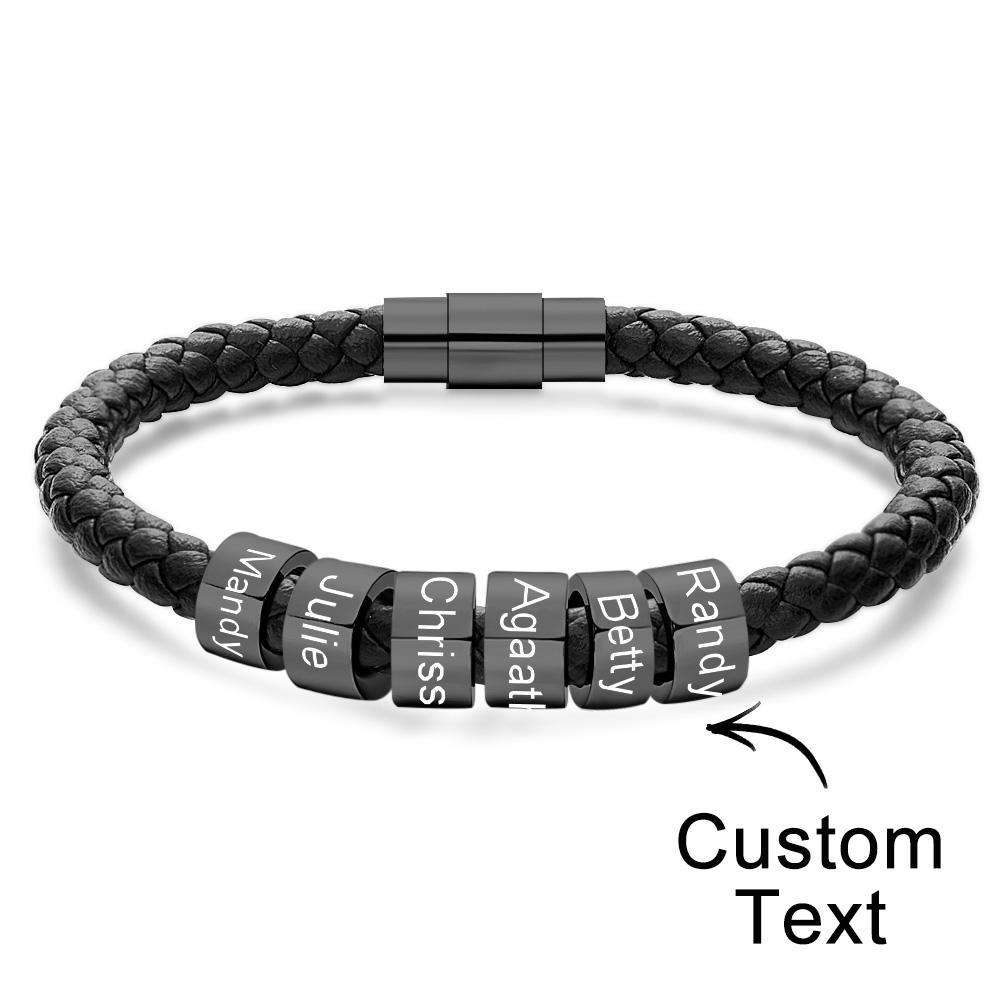 Custom Engraved Men's Bracelets Beads Simple Leather Gifts - soufeelus