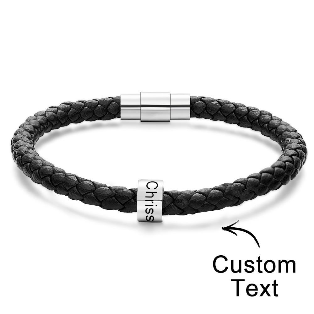 Custom Engraved Men's Bracelets Beads Simple Leather Gifts - soufeelus