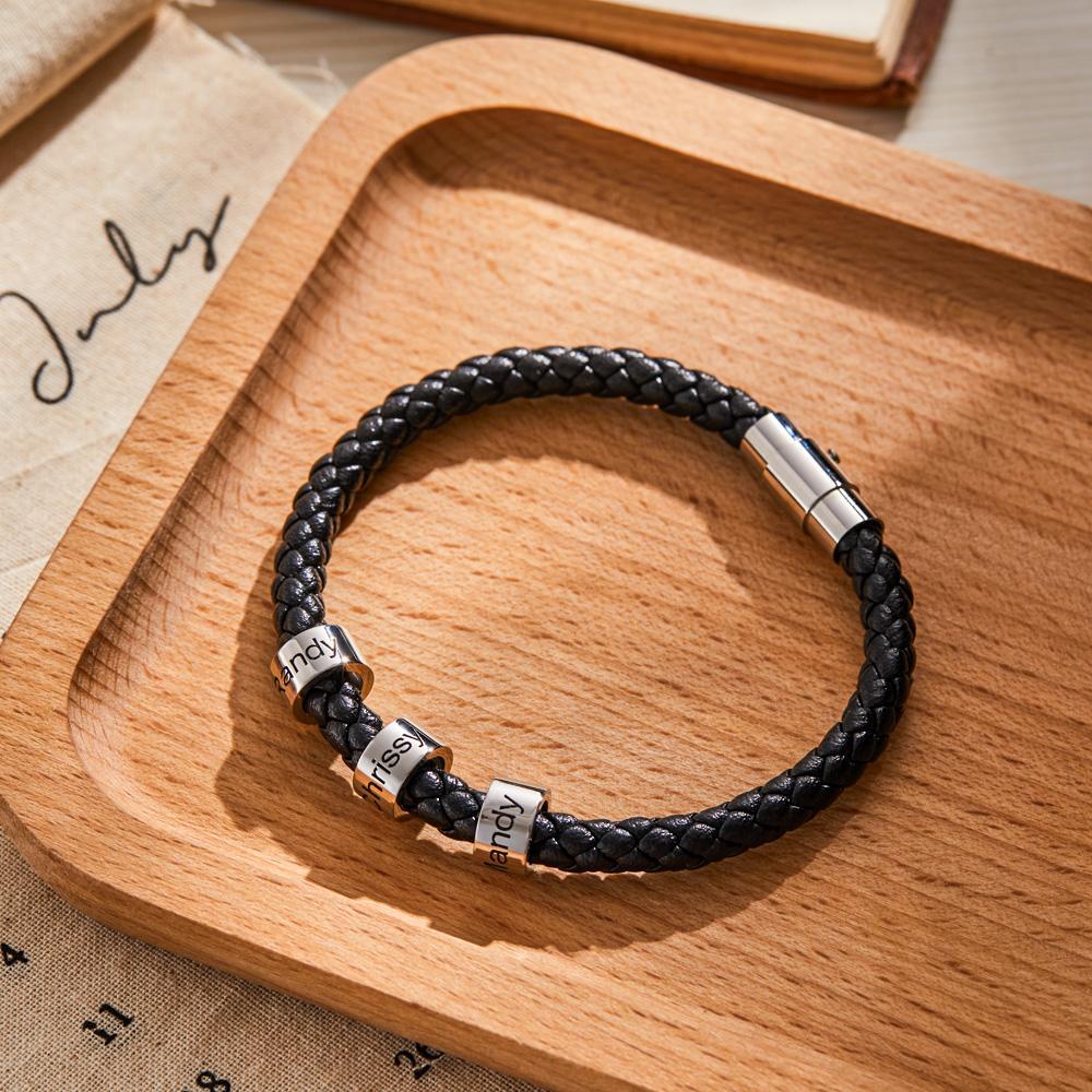 Custom Engraved Men's Bracelets Beads Simple Leather Gifts - soufeelus