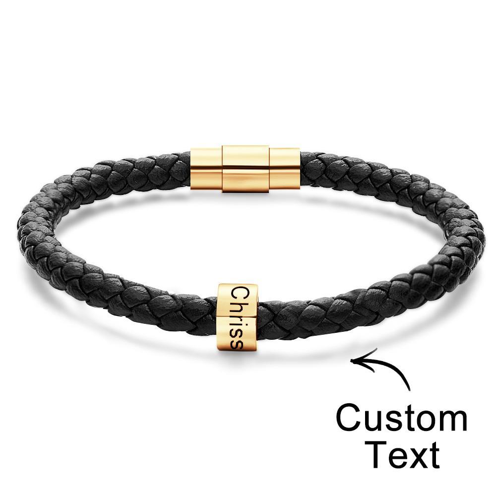 Custom Engraved Men's Bracelets Beads Simple Leather Gifts - soufeelus