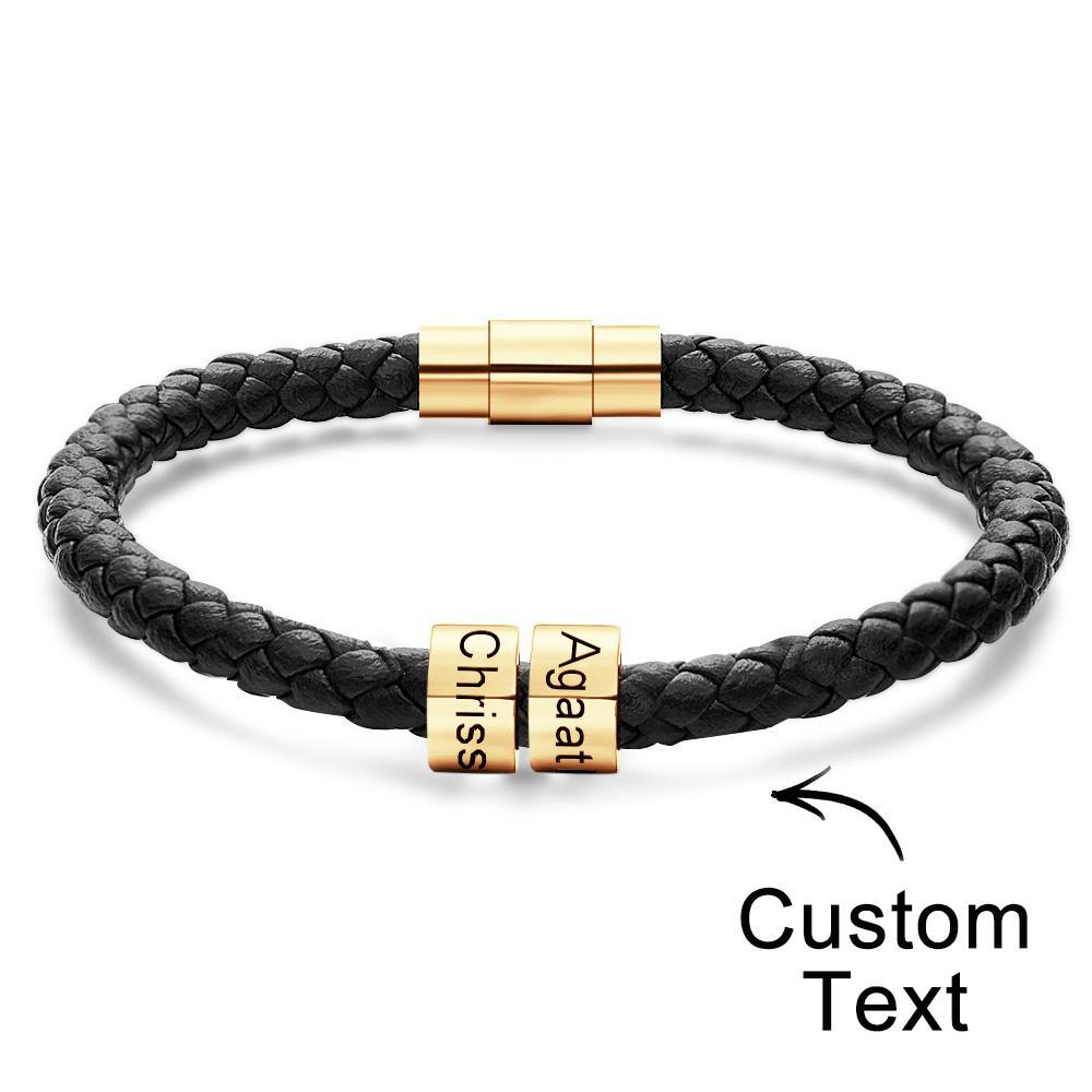 Custom Engraved Men's Bracelets Beads Simple Leather Gifts - soufeelus